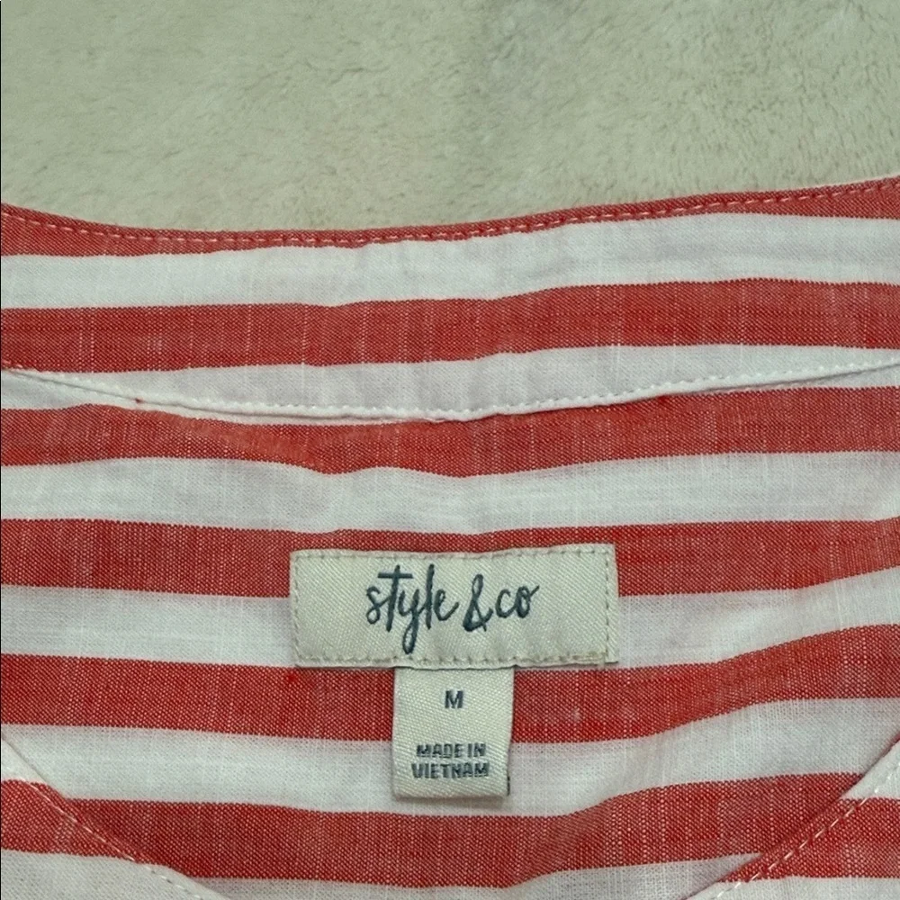 Style & Co. Red and White Striped Blouse Medium M - Picture 2 of 6